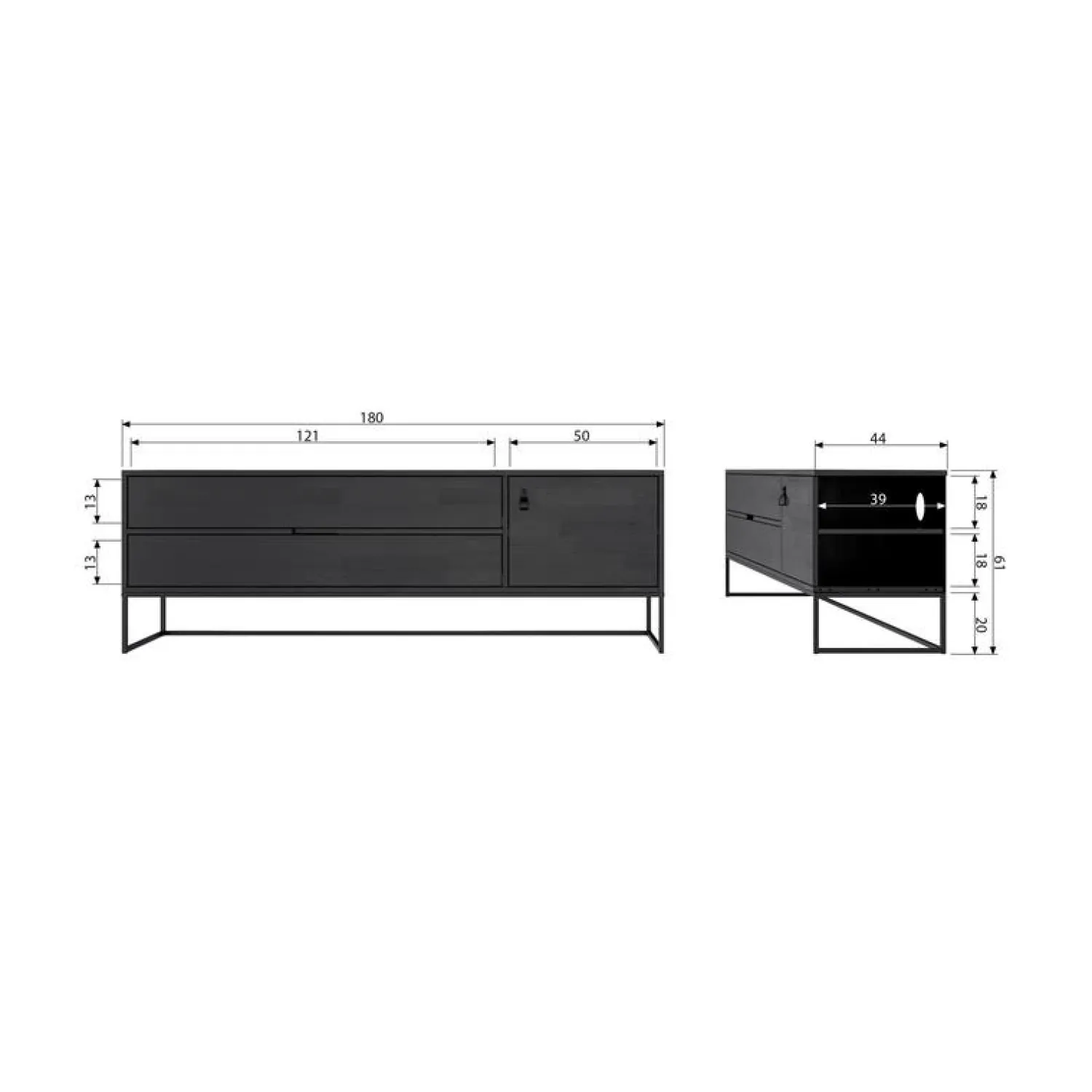 WOOOD Industriele Kasten|Tv Meubels|Silas TV Meubel 180 cm Essen Blacknight 180cm