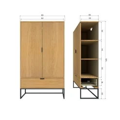 WOOOD Wandkasten|Industriele Kasten|Silas Wandkast 2-Deurs Eiken Decor 85cm