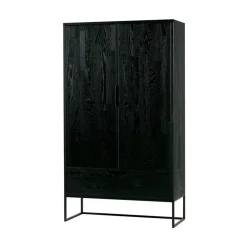 WOOOD Wandkasten|Industriele Kasten|Silas Wandkast 2-Deurs Essen Blacknight 85cm