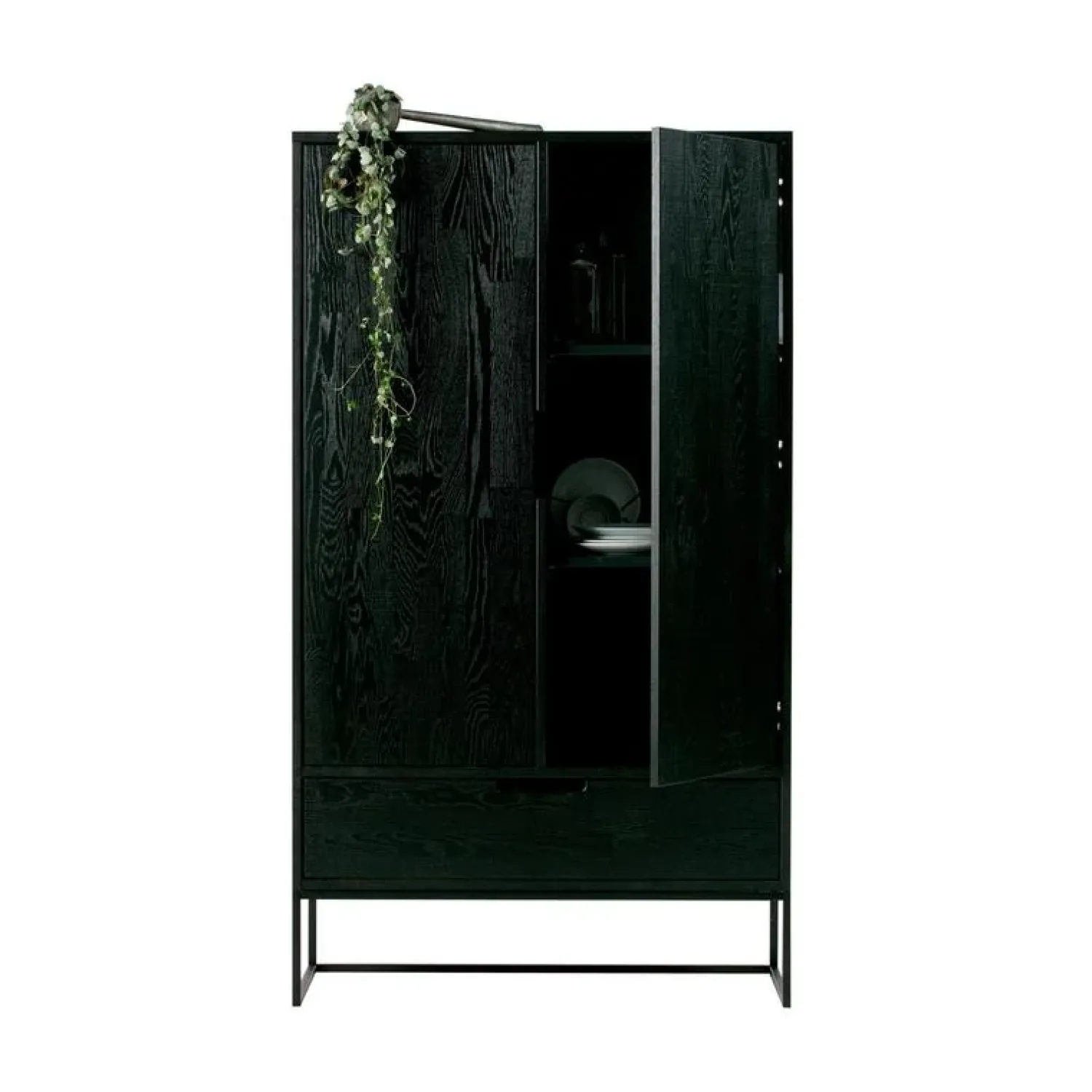 WOOOD Wandkasten|Industriele Kasten|Silas Wandkast 2-Deurs Essen Blacknight 85cm