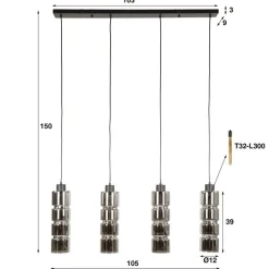 Kalfort Hanglampen|Glazen Hanglamp|Silvio 4-lichts Hanglamp Glas