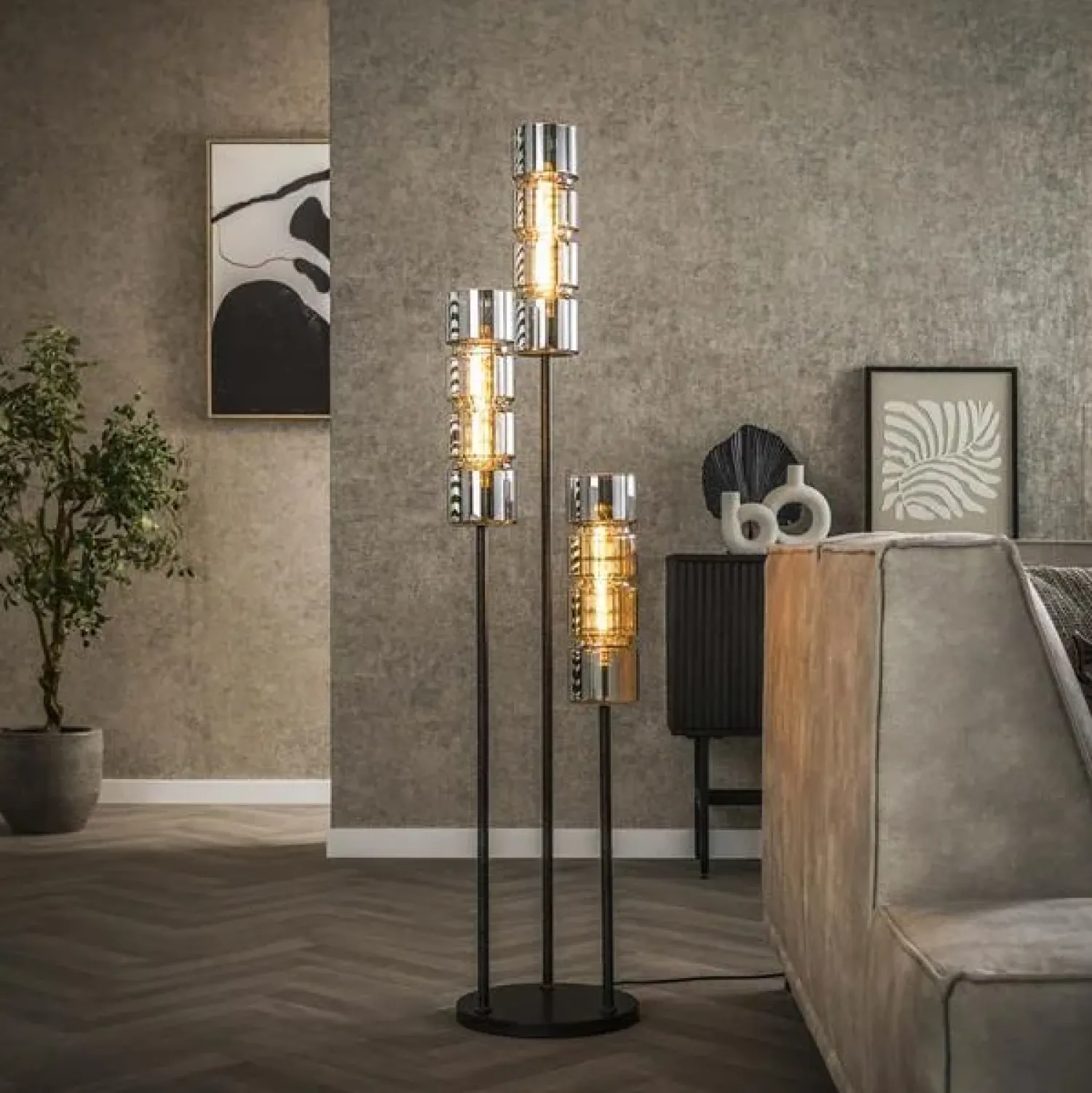 Kalfort Vloerlampen|Silvio 3-lichts Vloerlamp Glas