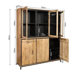 Furndea Vitrinekasten|Industriele Kasten|Sindacco Vitrinekast Mangohout 160 cm
