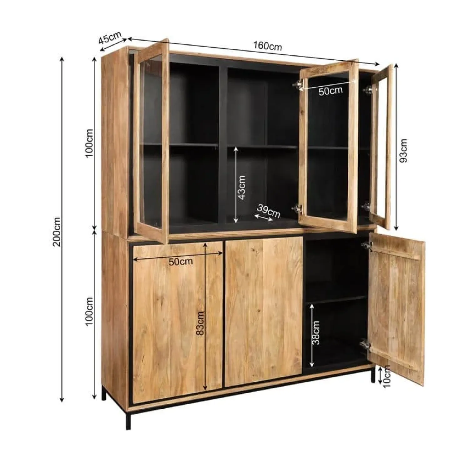 Furndea Vitrinekasten|Industriele Kasten|Sindacco Vitrinekast Mangohout 160 cm