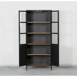 Cavetown Wandkasten|Vitrinekasten|Smalle vitrinekast Garcia industrieel zwart hout 80cm