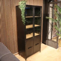 Cavetown Wandkasten|Vitrinekasten|Smalle vitrinekast Garcia industrieel zwart hout 80cm