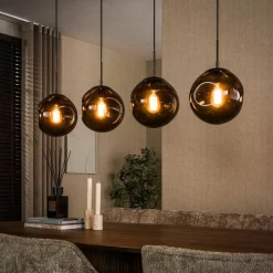 Kalfort Hanglampen|Glazen Hanglamp|Solaro 4-lichts Hanglamp Bruin glas