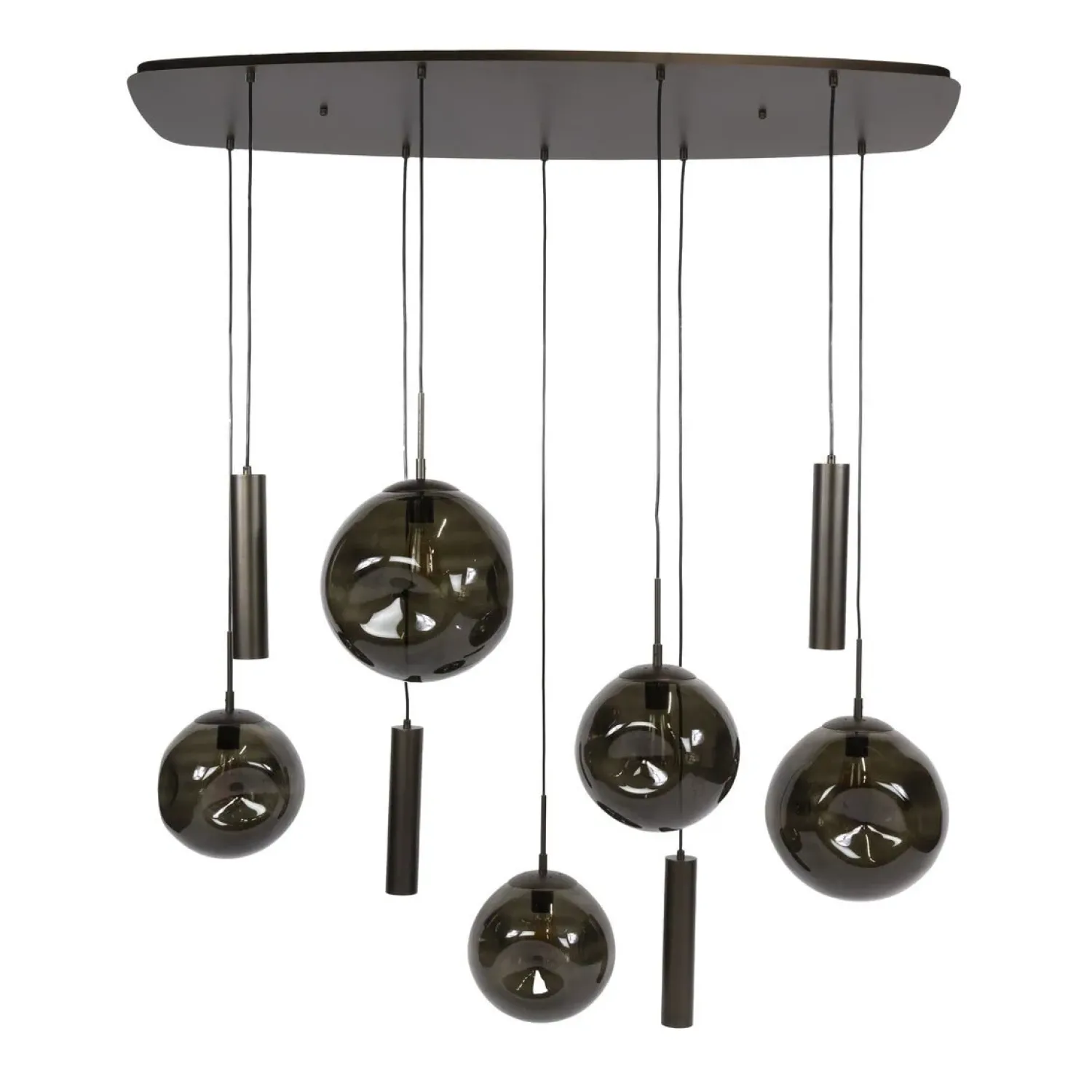Kalfort Hanglampen|Glazen Hanglamp|Solaro 9-lichts Hanglamp Bruin glas