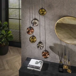 Kalfort Hanglampen|Glazen Hanglamp|Solaro 6-lichts Hanglamp getrapt industrieel