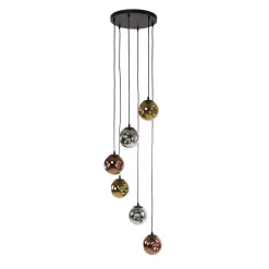 Kalfort Hanglampen|Glazen Hanglamp|Solaro 6-lichts Hanglamp getrapt industrieel