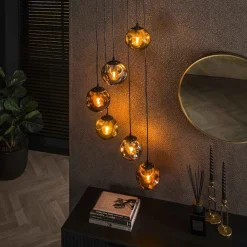 Kalfort Hanglampen|Glazen Hanglamp|Solaro 6-lichts Hanglamp getrapt industrieel