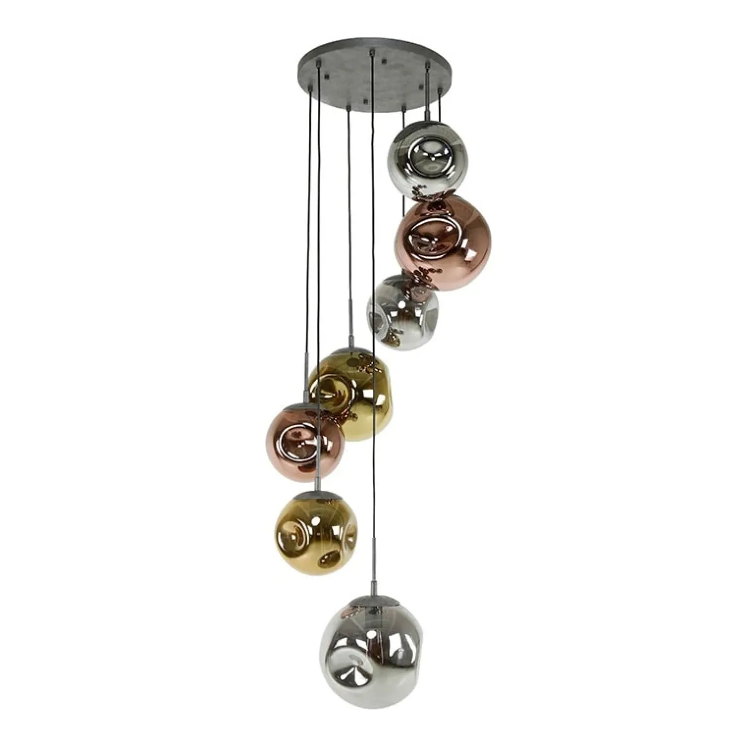 Kalfort Hanglampen|Glazen Hanglamp|Solaro 7-lichts Hanglamp rond getrapt industrieel