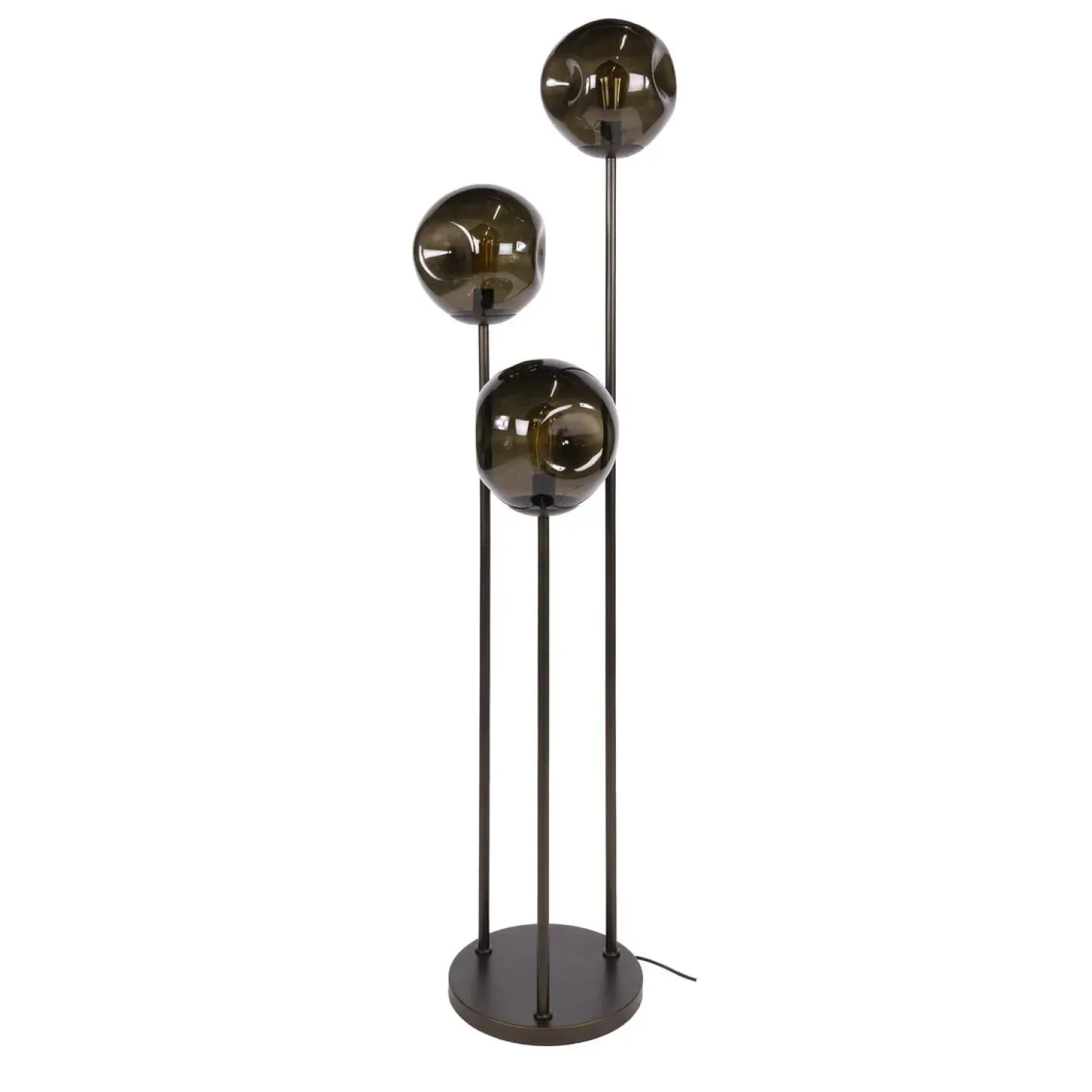 Kalfort Vloerlampen|Solaro 3-lichts Vloerlamp Getrapt Bruin glas