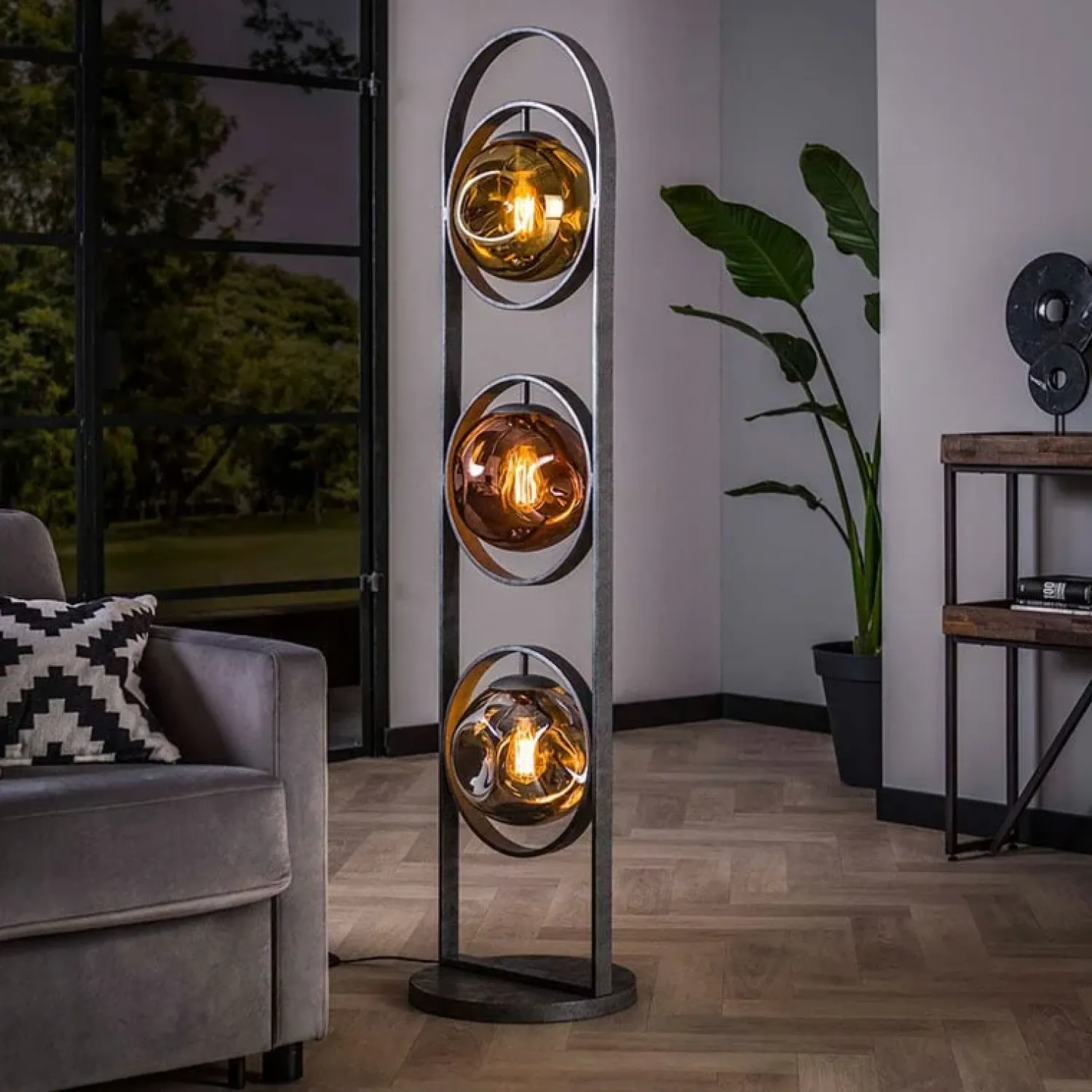 Kalfort Vloerlampen|Solaro 3-lichts Vloerlamp industrieel