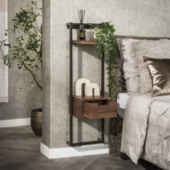 Kalfort Nachtkastjes|Industriele Kasten|Sonic Nachtkastje hoog met plankje Acaciahout bruin 30cm