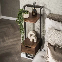 Kalfort Nachtkastjes|Industriele Kasten|Sonic Nachtkastje hoog met plankje Acaciahout bruin 30cm