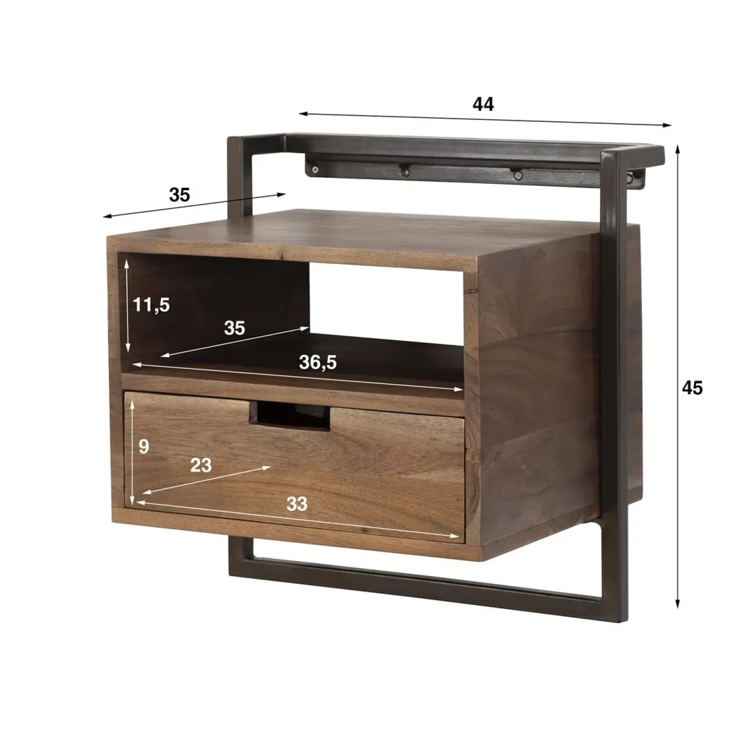 Kalfort Nachtkastjes|Industriele Kasten|Sonic Nachtkastje met open vak Acaciahout bruin 44cm