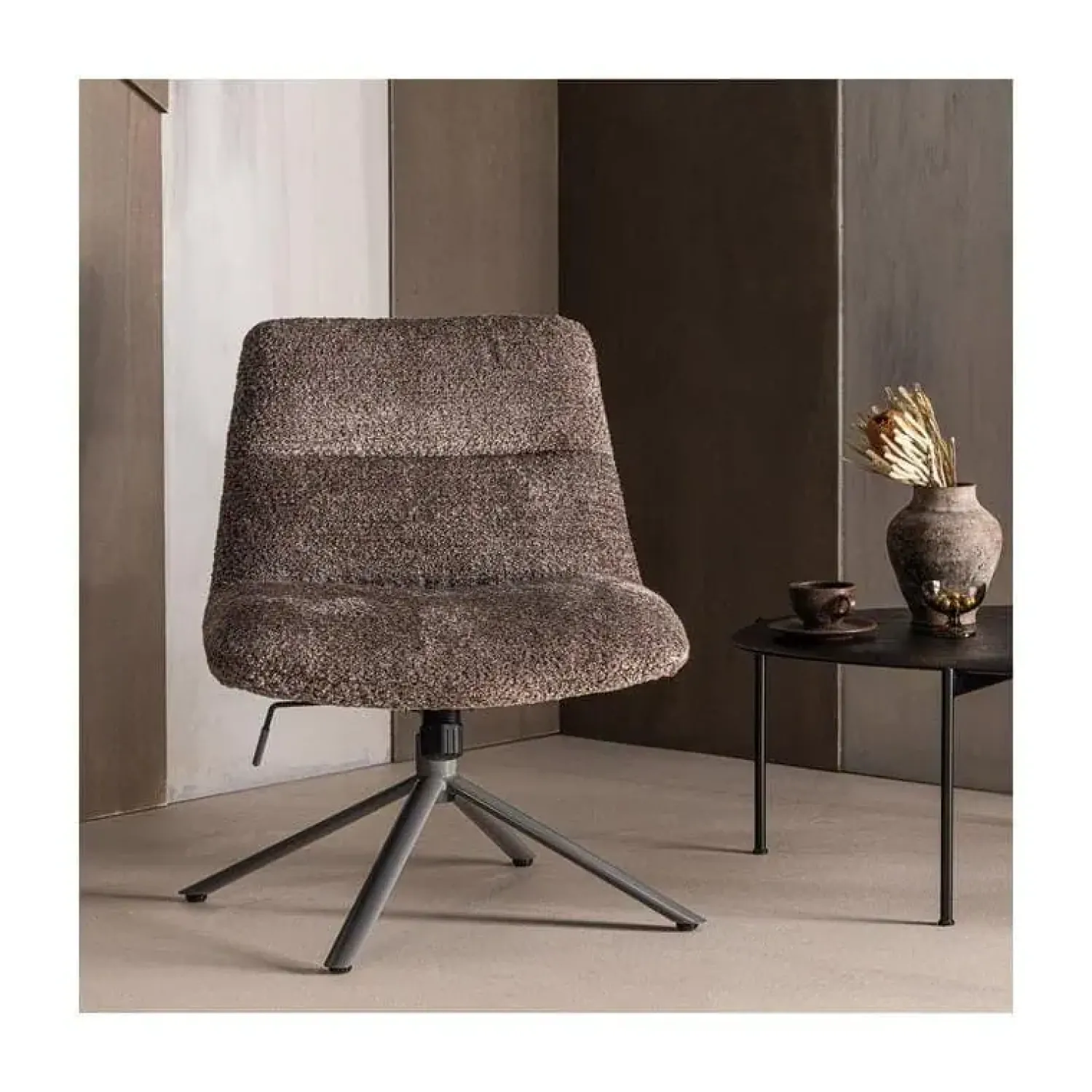 WOOOD Fauteuils|Soren Draaifauteuil Verstelbaar Wollig Bruin