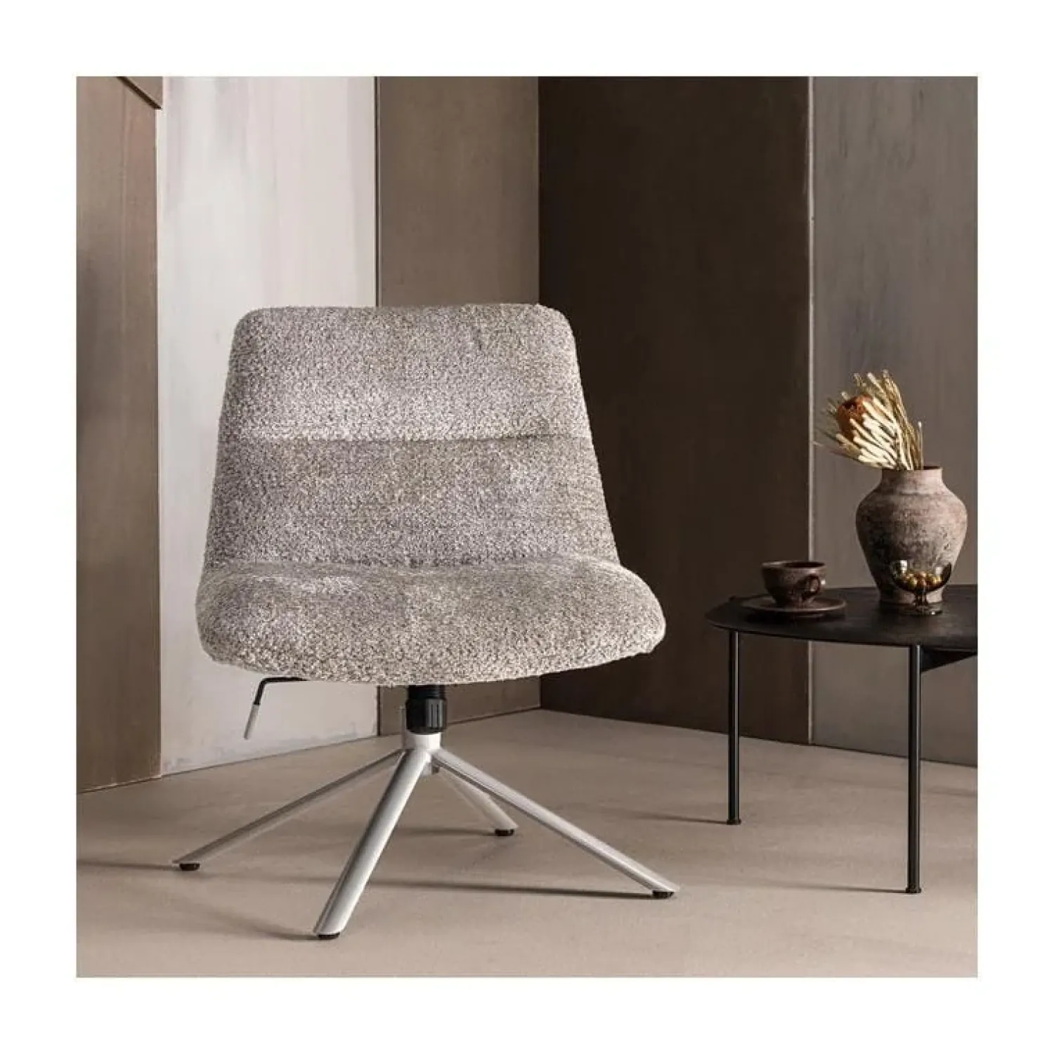 WOOOD Fauteuils|Soren Draaifauteuil Verstelbaar Wollig Grijs
