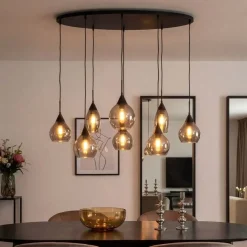 Kalfort Hanglampen|Glazen Hanglamp|Spix Hanglamp 8-lichts ovaal smoke glas