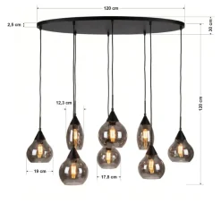Kalfort Hanglampen|Glazen Hanglamp|Spix Hanglamp 8-lichts ovaal smoke glas