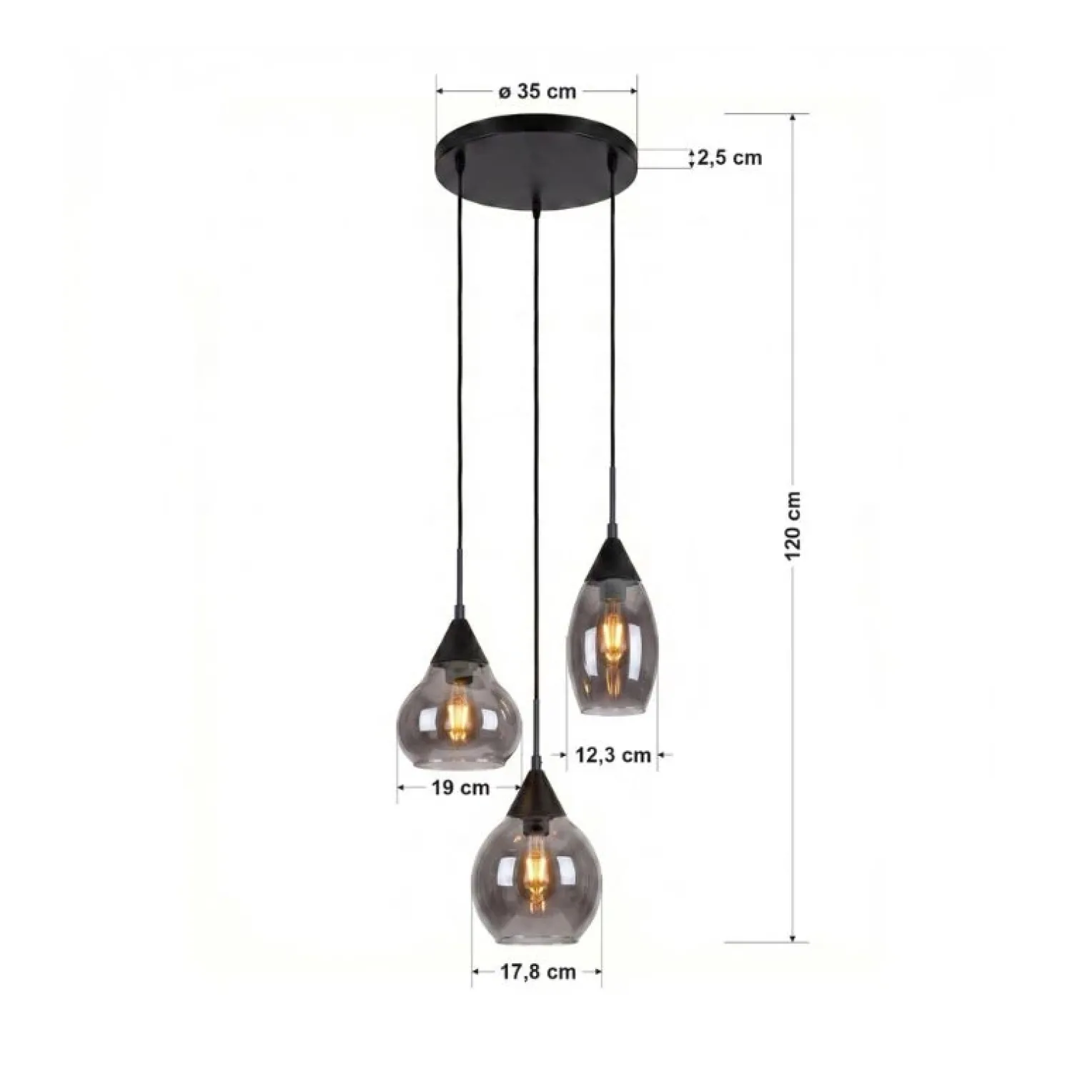 Kalfort Hanglampen|Glazen Hanglamp|Spix Hanglamp 3-lichts smoke glas