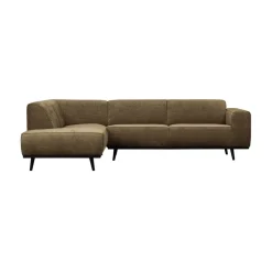 WOOOD Hoekbanken|Statement Hoekbank Links Ribstof Olijfgroen