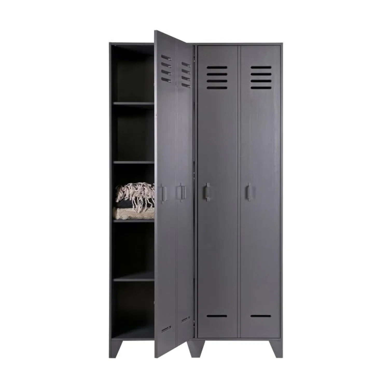 WOOOD Lockerkasten|Industriele Kasten|Stijn Lockerkast 2-Deurs Steel Grey 103cm
