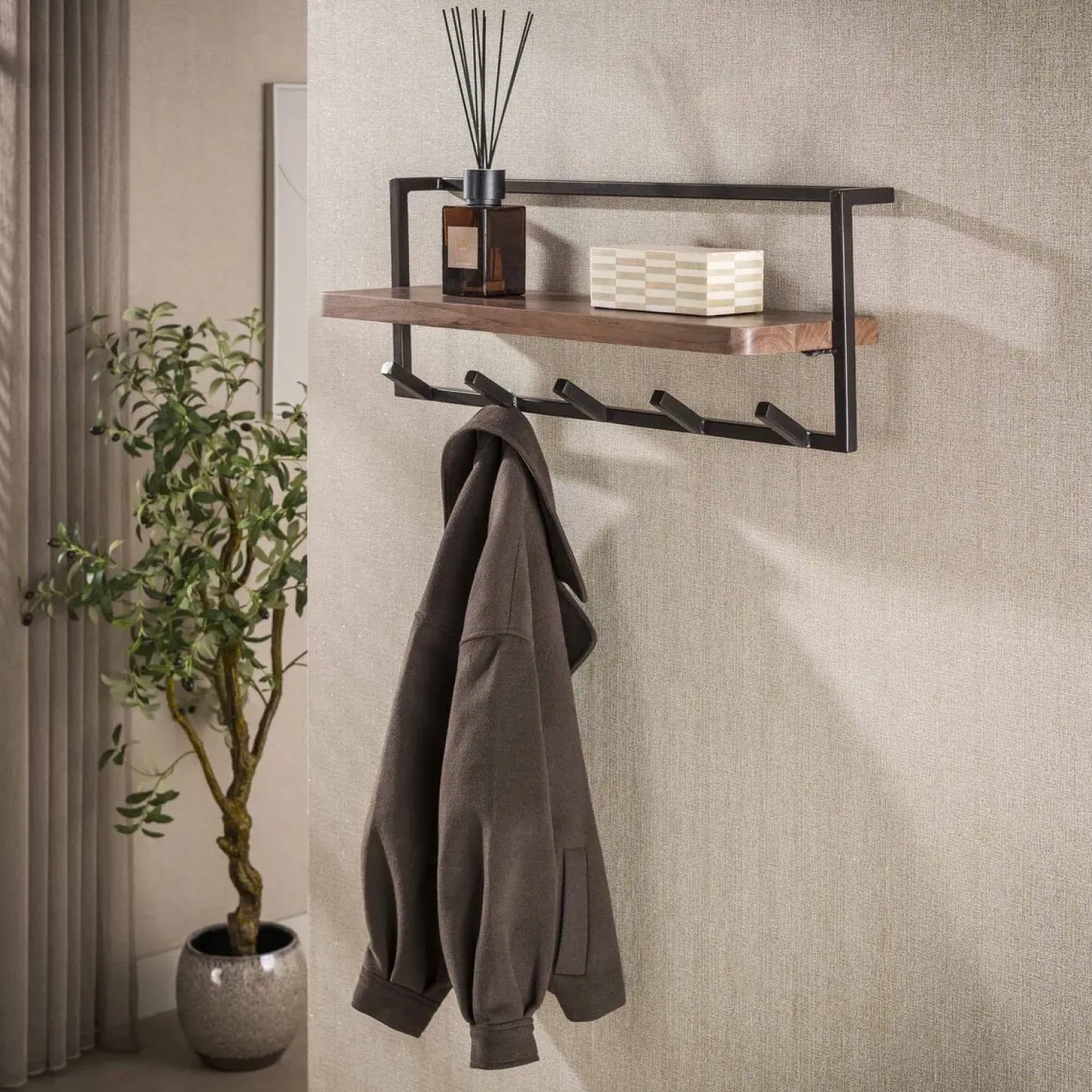 Kalfort Kapstokken|Stockton Kapstok 6 haken Bruin 85cm