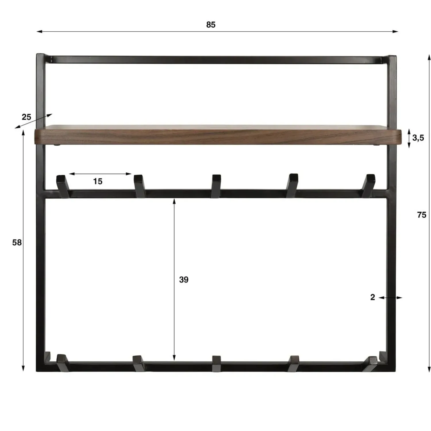 Kalfort Kapstokken|Stockton Kapstok hoog 12 haken Bruin 85cm