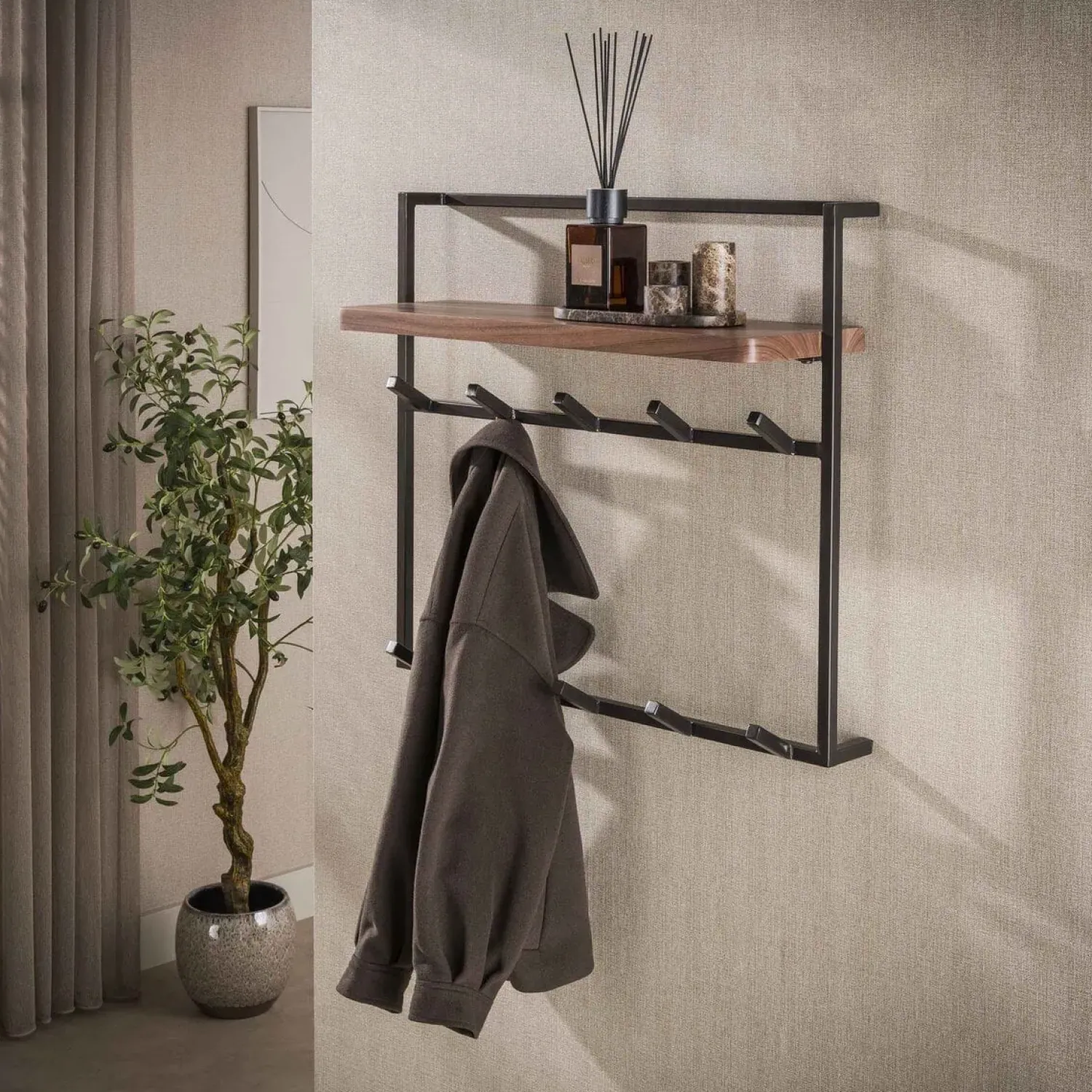 Kalfort Kapstokken|Stockton Kapstok hoog 12 haken Bruin 85cm