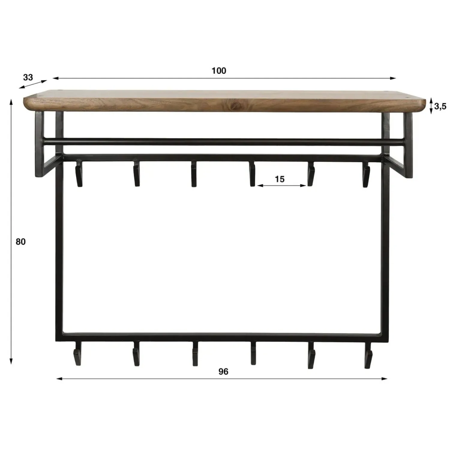 Kalfort Kapstokken|Stockton Kapstok hoog met stang 12 haken Bruin 100cm