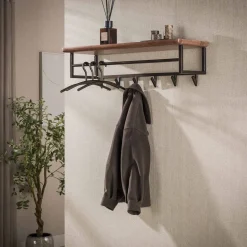 Kalfort Kapstokken|Stockton Kapstok met stang 6 haken Bruin 100cm