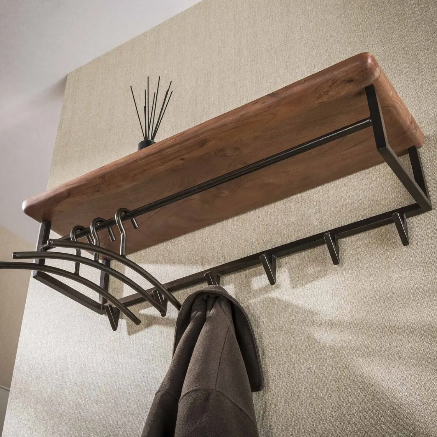 Kalfort Kapstokken|Stockton Kapstok met stang 6 haken Bruin 100cm