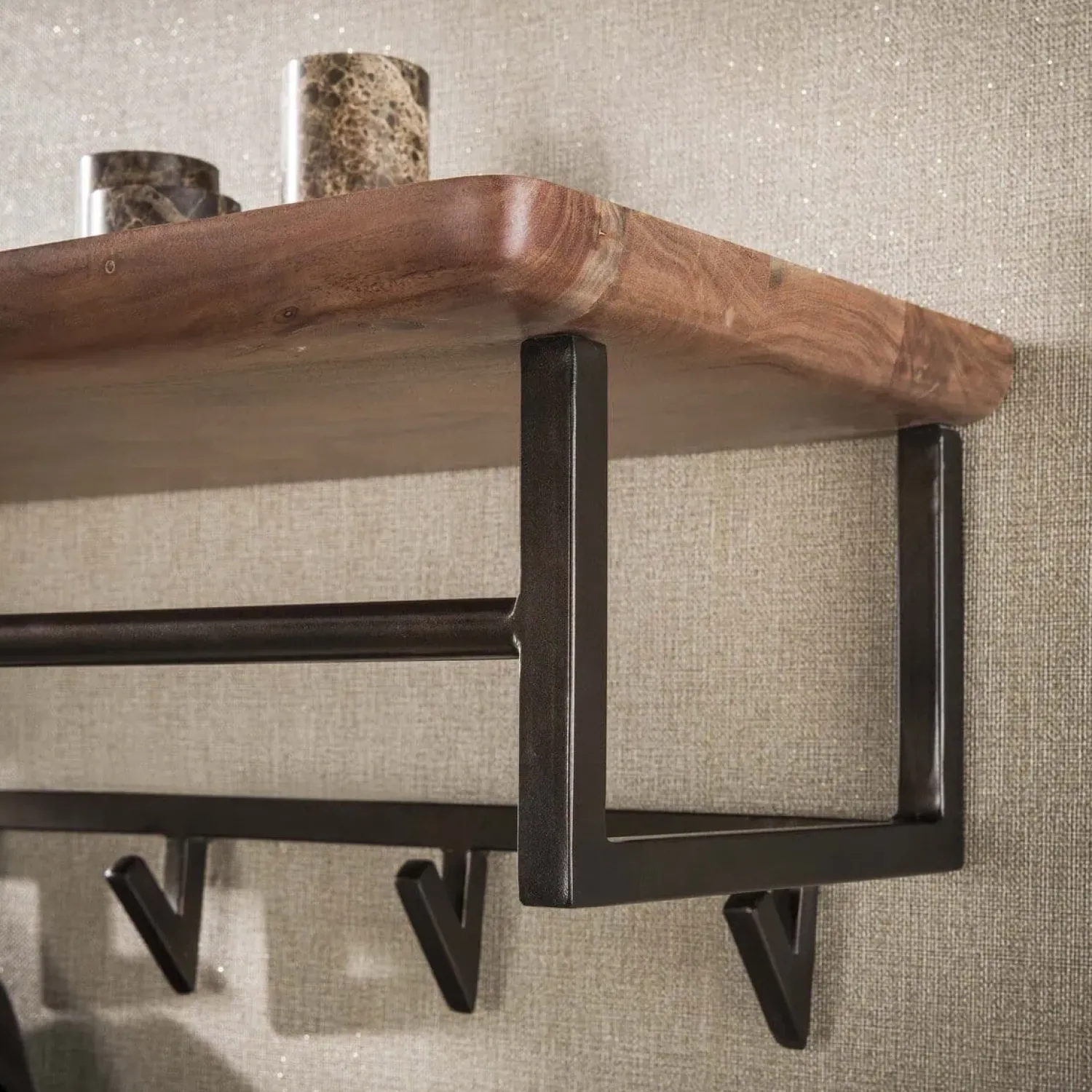 Kalfort Kapstokken|Stockton Kapstok met stang 6 haken Bruin 100cm