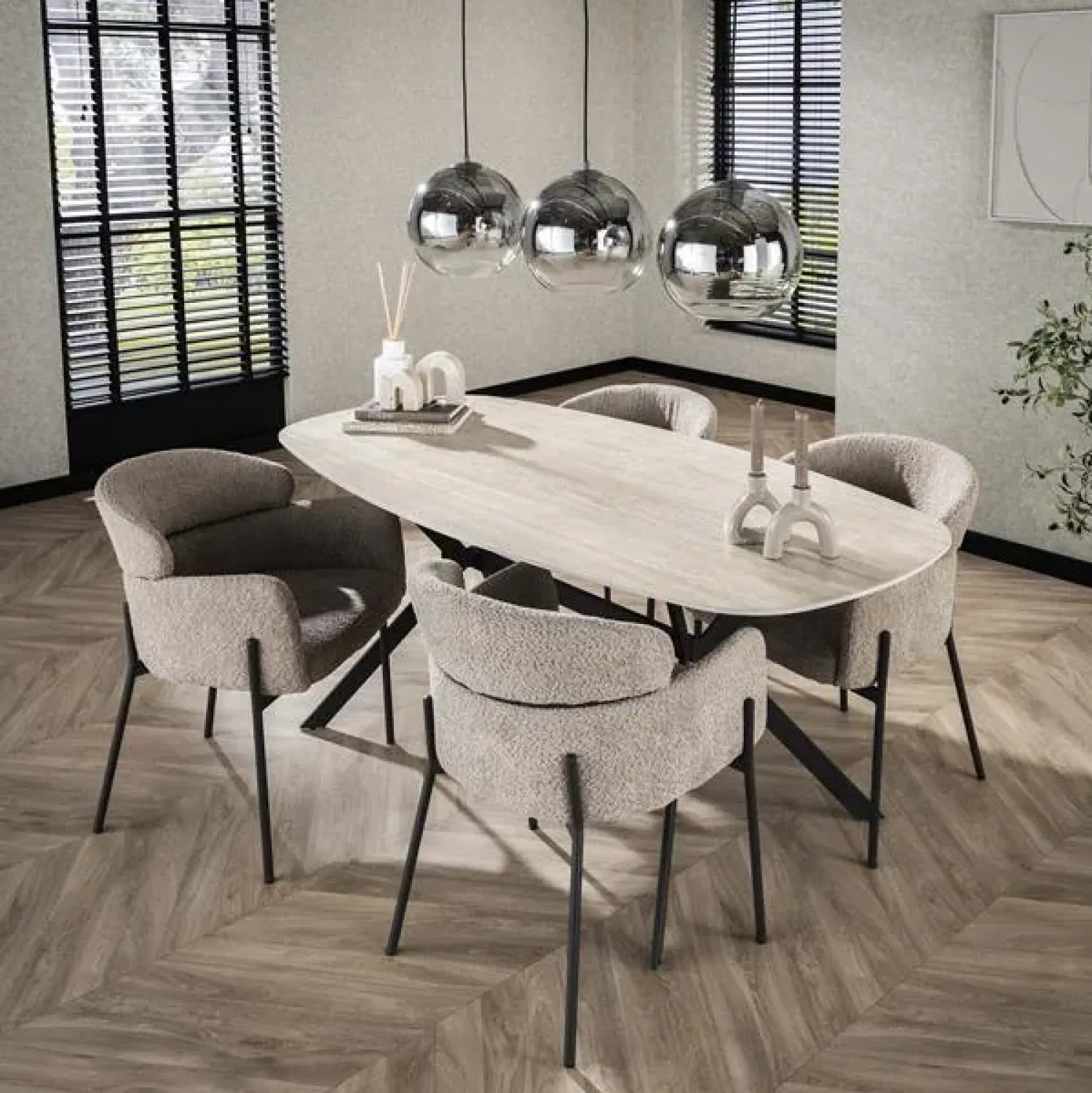 Kalfort Eettafels|Strato Eetkamertafel deens ovaal Travertin 180cm