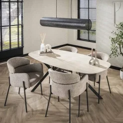 Kalfort Eettafels|Strato Eetkamertafel deens ovaal Travertin 180cm