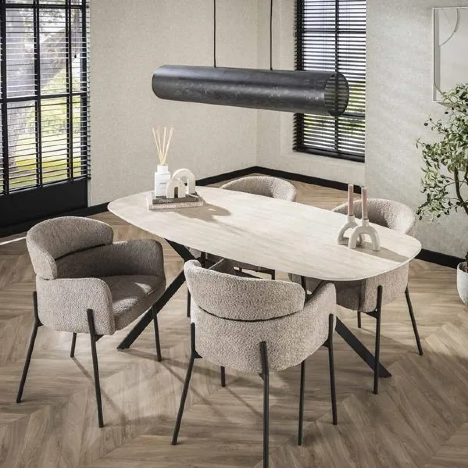 Kalfort Eettafels|Strato Eetkamertafel deens ovaal Travertin 180cm