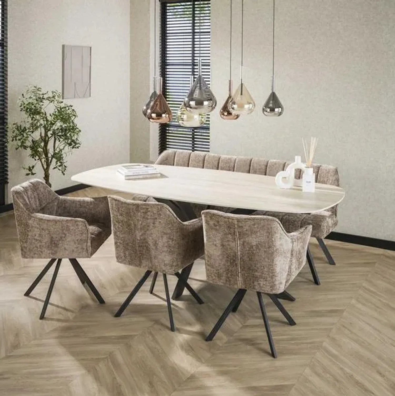 Kalfort Eettafels|Strato Eettafel deens ovaal Keramiek Travertin 215cm