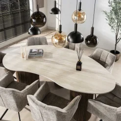 Kalfort Eettafels|Strato Eettafel niervormig Travertine 215cm