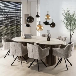 Kalfort Eettafels|Strato Eettafel niervormig Travertine 215cm