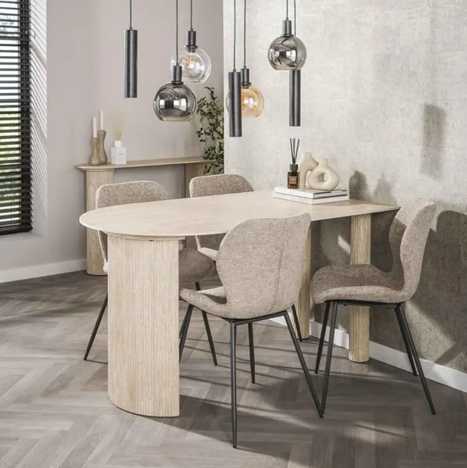 Kalfort Eettafels|Strato Eettafel ovaal Keramiek travertine 140cm