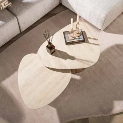 Kalfort Salontafels|Strato Salontafel driehoekig set van 2 Keramiek Travertin