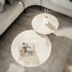 Kalfort Salontafels|Strato Salontafel set van 2 rond smalle poten Keramiek travertin