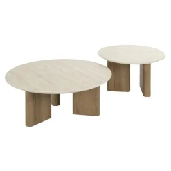 Kalfort Salontafels|Strato Salontafel set van 2 rond smalle poten Keramiek travertin