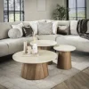 Kalfort Salontafels|Strato Salontafel set van 3 rond blok poten Keramiek travertin