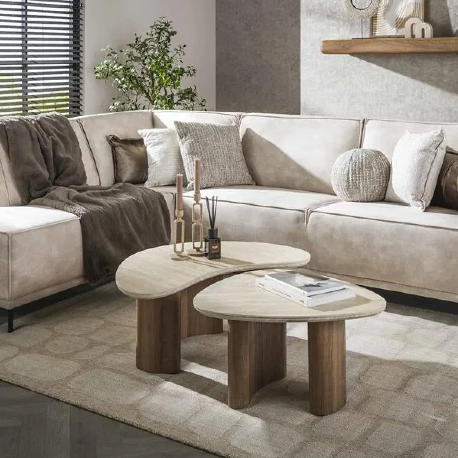Kalfort Salontafels|Strato Salontafel set van 2 Travertin
