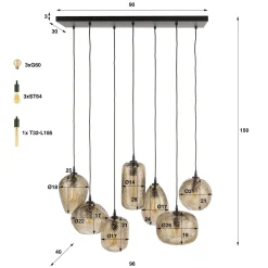 Kalfort Hanglampen|Glazen Hanglamp|Sully 7-lichts Hanglamp Smoke bruin glas