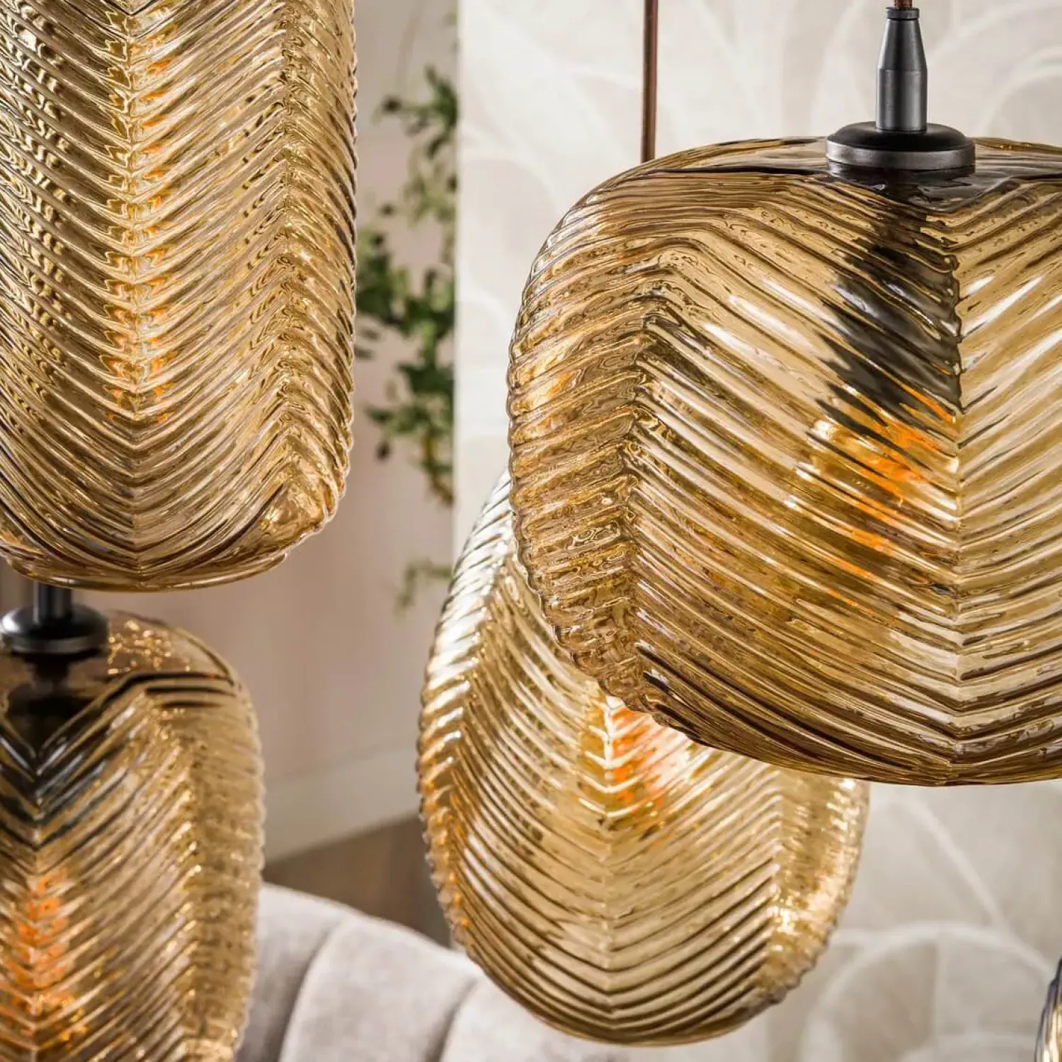 Kalfort Hanglampen|Glazen Hanglamp|Sully 7-lichts Hanglamp Smoke bruin glas