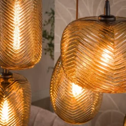 Kalfort Hanglampen|Glazen Hanglamp|Sully 7-lichts Hanglamp Smoke bruin glas